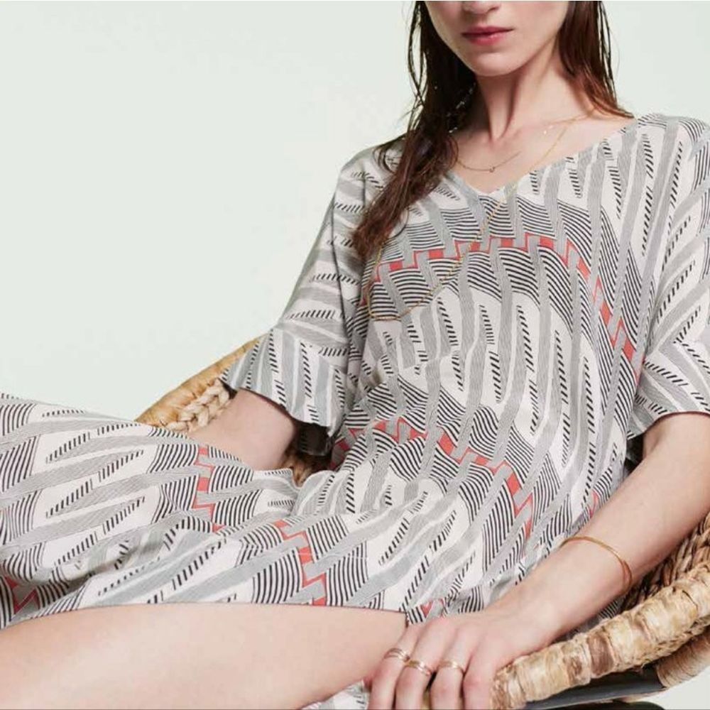 Asceno London x Amelia Graham Silk Kimono Midi Retro Bolt Print Dress in Black